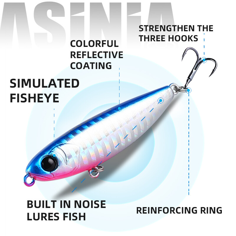 ASINIA Topwater úszó ceruzás csalik jerkbaits 60mm/6g mesterséges lötyögős kemény csali tengeri sügér ponty csali horgászathoz