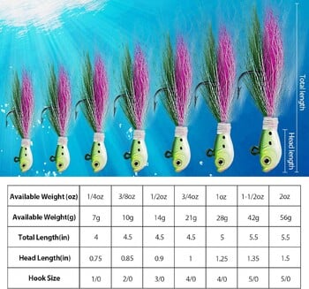 Eupheng UV Bucktail Jig Светещ в тъмно Bucktail Fishing Jig Head Hair Jigs for 7g-56g Bass Fresh & Saltwater Ribolov Аксесоари