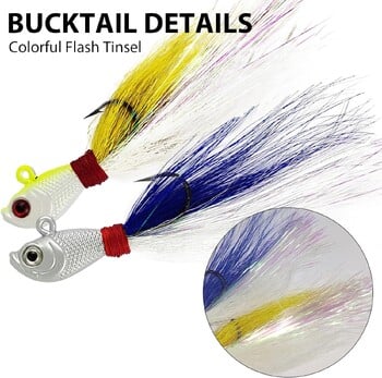 Eupheng UV Bucktail Jig Светещ в тъмно Bucktail Fishing Jig Head Hair Jigs for 7g-56g Bass Fresh & Saltwater Ribolov Аксесоари