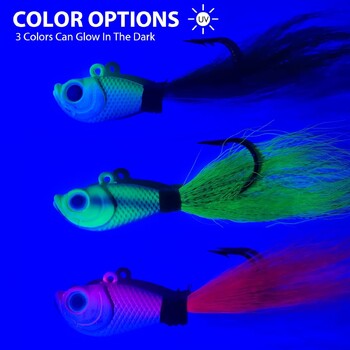 Eupheng UV Bucktail Jig Светещ в тъмно Bucktail Fishing Jig Head Hair Jigs for 7g-56g Bass Fresh & Saltwater Ribolov Аксесоари