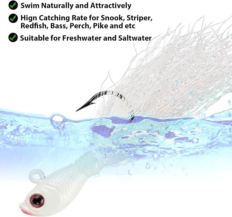 Eupheng UV Bucktail Jig Glow in Dark Bucktail Fishing Jig Head Hair Jigs 7g-56g Bass friss és sósvízi horgásztartozékokhoz