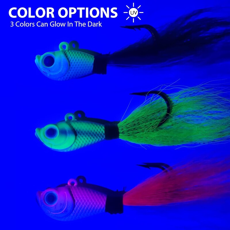 Eupheng UV Bucktail Jig Glow in Dark Bucktail Fishing Jig Head Hair Jigs 7g-56g Bass friss és sósvízi horgásztartozékokhoz