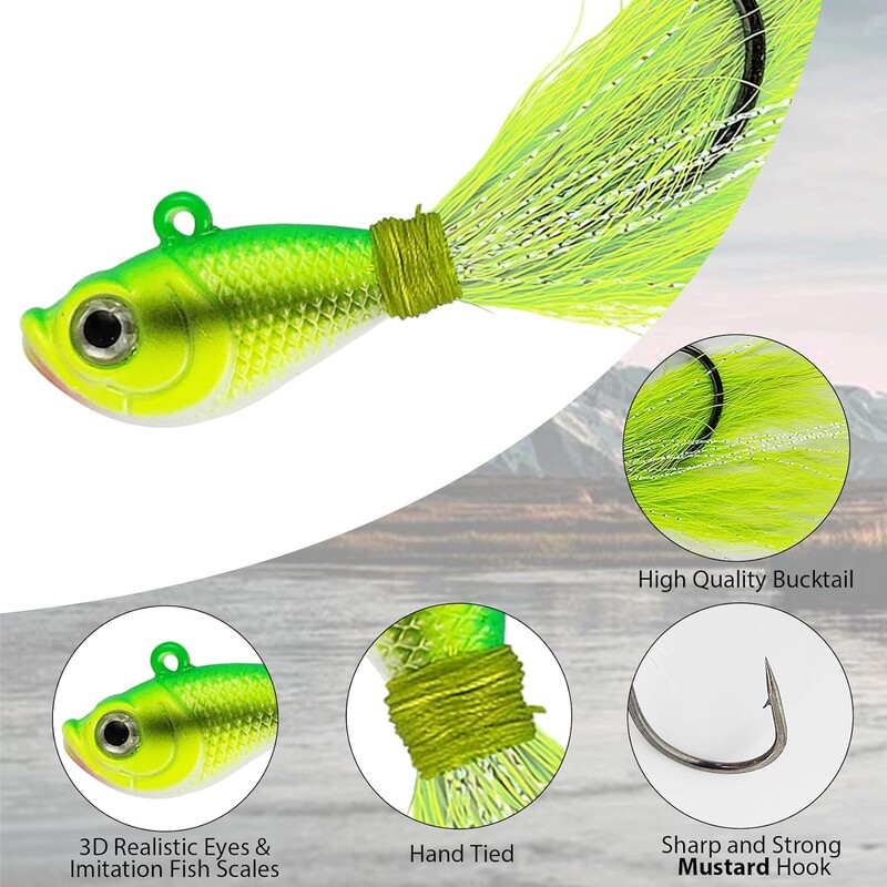 Eupheng UV Bucktail Jig Glow in Dark Bucktail Fishing Jig Head Hair Jigs 7g-56g Bass friss és sósvízi horgásztartozékokhoz