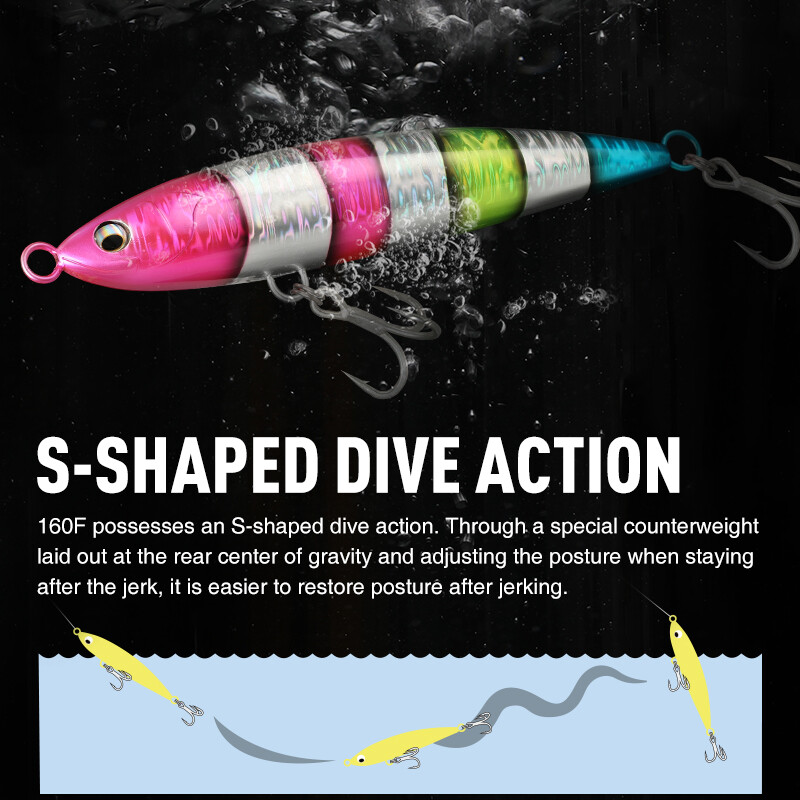 TSURINOYA 160mm 60g Topwater Pieštukas CRIUS 160F Dirbtinis kietas masalas Tunams GT velkamasis vobleris didelis žvejybos masalas