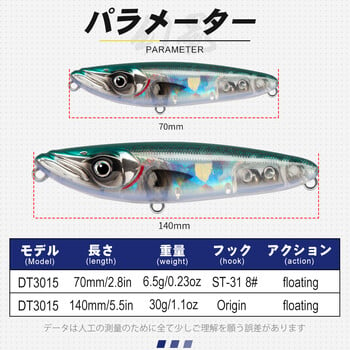 D1 Surface Pencil Fish Lure 70mm/140mm Walk the Dog Изкуствени твърди примамки Пластмасова проходилка Swimbait за риболовни принадлежности за бас пъстърва