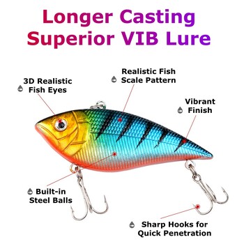 wondersee VIB Hard Fishing Lure with Treble Hooks Vibration Wobbler Crankbait Bass Pike Perch Tackle Sea Fishing Noisy System