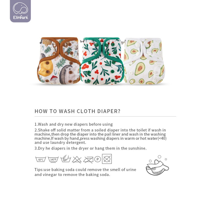 Elinfant Husă pentru scutece pentru nou-născut Husă lavabilă pentru bebeluși, cu animale din desene animate, scutece reglabilă, reutilizabilă, disponibile.