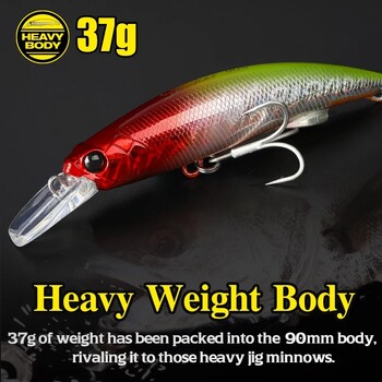 TSURINOYA Heavy Minnow Sinking Fishing Lure 90S 90mm 37g STRIKER Long Casting High Strength Hard Bait Sea Fishing Tuna Model