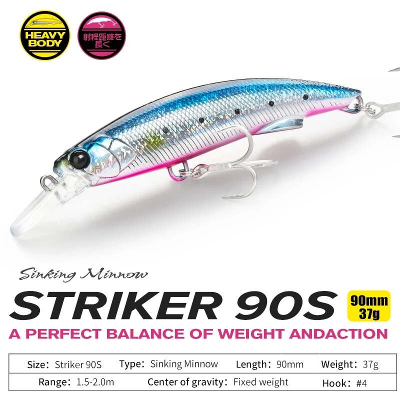 TSURINOYA Nalucă de pescuit cu scufundare de pescuit grea 90S 90mm 37g STRIKER Long Casting Momeală dură de înaltă rezistență Pescuit de mare Ton Model