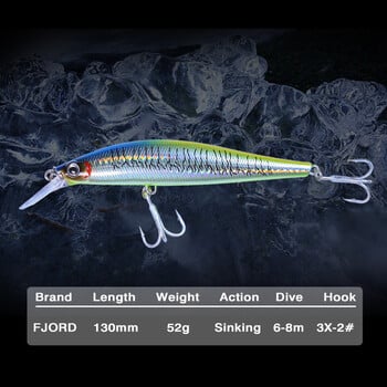 FJORD 52g Sea Fishing Minnow 130 мм потъваща примамка Фалшиви твърди примамки Troll Saltwater Swimbaits Jerkbait Изкуствена примамка Риболовни артикули