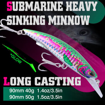 FJORD 3D Printing Minnow Fishing Lure 40g 50g Saltwater Night Glow Submarine Heavy Sinking Long Casting риболовни принадлежности 2024