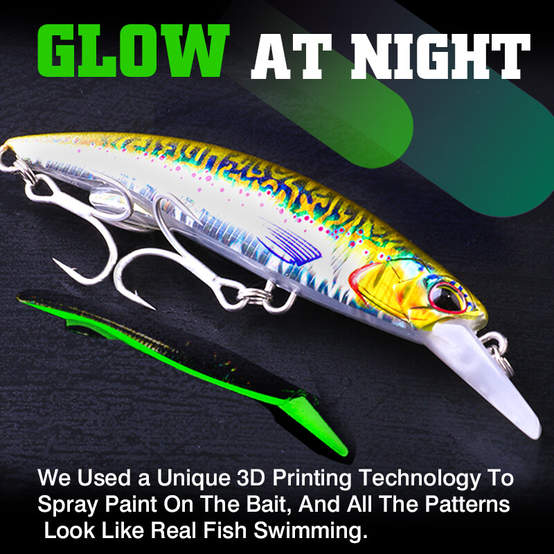 FJORD 3D Nyomtatás Minnow horgászcsali 40g 50g Saltwater Night Glow Tengeralattjáró erősen süllyedő,hosszú dobású horgásztartozékok 2024