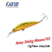 FJORD 70mm 17g Sunkiai skęstantis Minnow 11color, skirtas Select Lazerinis kietas dirbtinis masalas Plastikinis Profesionalus jūros vandens žvejybos masalas