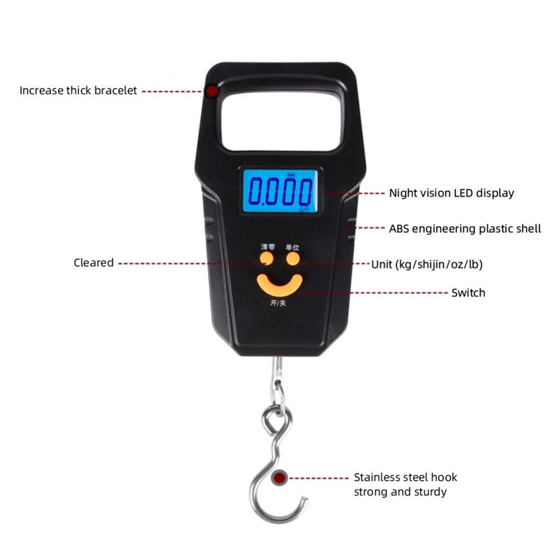 Žvejybos svarstyklės 110 svarų / 50 kg USB įkrovimo foninis apšvietimas LCD ekranas elektroninis balansas skaitmeninis kablio svarstyklės nešiojamas svėrimo įrankis