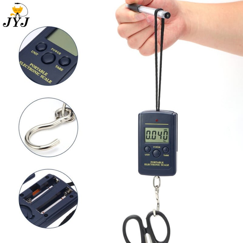40 kg X 10 g mini skaitmeninės svarstyklės, skirtos žvejybos bagažui Kelionėms svėrimo plieno gamyklos nešiojamos elektroninės pakabinamos svarstyklės rankinės svarstyklės