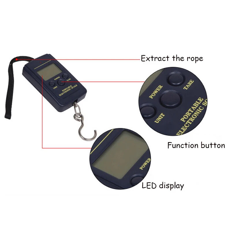 40kg/10g virtuvinės svarstyklės Mini skaitmeninės svarstyklės žvejybos bagažui Kelioninis svoris Pakabinamos svarstyklės Elektroninis patogus kišeninis svėrimo įrankis