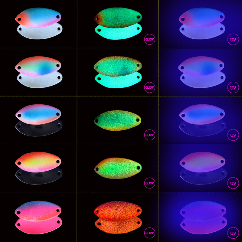 Új UV Glow dupla festett kanalas horgászcsalik pisztrángcsali sügér csali mesterséges csali