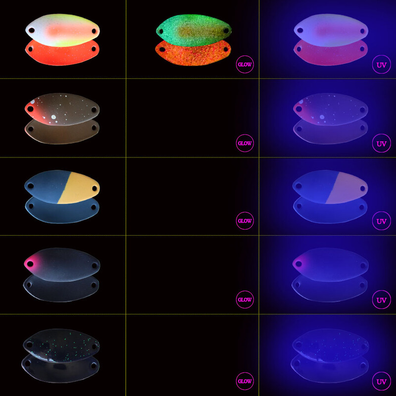 Új UV Glow dupla festett kanalas horgászcsalik pisztrángcsali sügér csali mesterséges csali