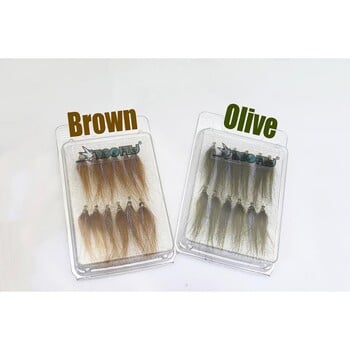 Tigofly 12 бр. Brown Olive UV Polar Fry Бавно потъваща сьомгова пъстърва Steelhead Minnow Мухи за риболов на мухи Примамки Fly Set-Size #8