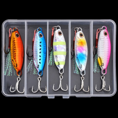 5 vnt Metalinis Jig žvejybos masalas 10 g 15 g 20 g 30 g 50 g kranto užmetimas maudymosi šaukštas Fishhooks dirbtinis masalas LAKE Ocean Tackle Pesca