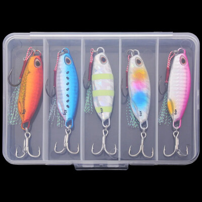 5 DB Fém Jig horgászcsali 10 g 15 g 20 g 30 g 50 g Shore Casting Swimbait Spoon Fishhooks mesterséges csali LAKE Ocean Tackle Pesca