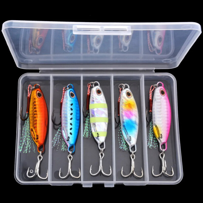 5 DB Fém Jig horgászcsali 10 g 15 g 20 g 30 g 50 g Shore Casting Swimbait Spoon Fishhooks mesterséges csali LAKE Ocean Tackle Pesca