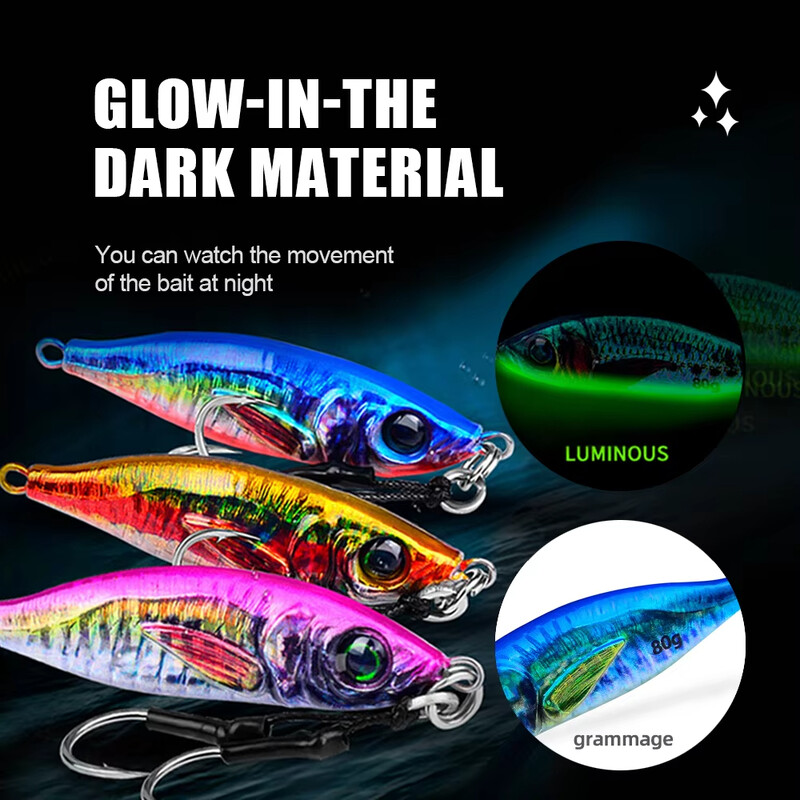 Jigbass 30G-80G Luya Bait Iron Plate 3D Inkjet Printing Pron Plate Bioninis masalas Ilgo nuotolio gėlavandenės jūros žvejybos burnos boso švinas