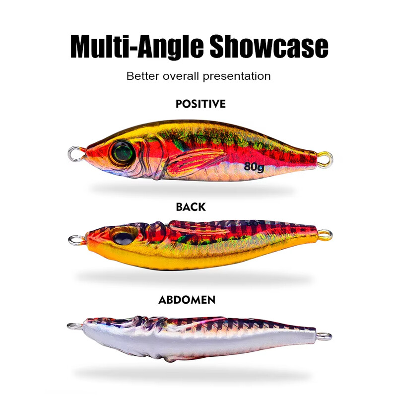 Jigbass 30G-80G Luya Bait Iron Plate 3D Inkjet Printing Pron Plate Bioninis masalas Ilgo nuotolio gėlavandenės jūros žvejybos burnos boso švinas
