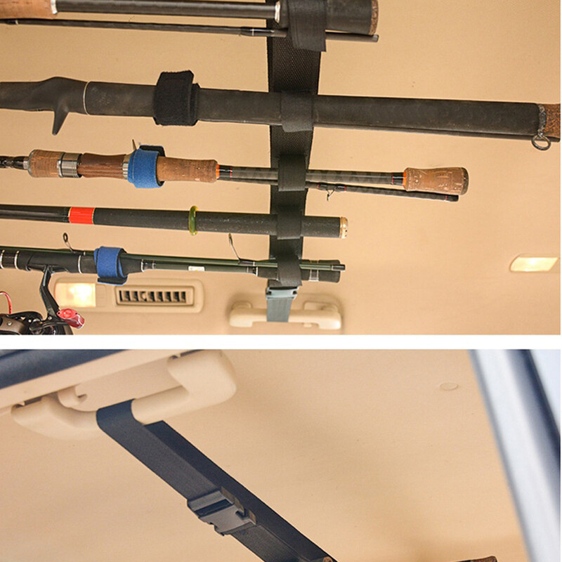 2 vnt Automobilių žvejybos koto stogo bagažinė viduje su stebuklingu lipduku, reguliuojama sagtimi žvejybos lazdos laikymo dirželiai visureigio sunkvežimio furgonu