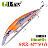 GREENSPIDER 110 mm, 40 g smagais jūras makšķerēšanas māneklis, maks. 90 m, īpaši garš liešana grimstošā Minnow mākslīgā cietā ēsma