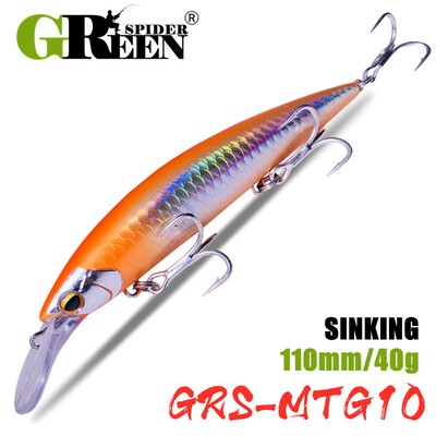 GREENSPIDER 110mm 40g Nehéz súlyú tengeri horgászcsali Max 90m Ultra Long Casting süllyedő Minnow mesterséges kemény csali