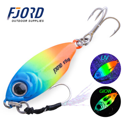 FJORD 10g 15g Jig Hard Lure Micro Sea Slow Slow Shore Casting Metal Jig UV Night Glow Csali lapító horgásztartozékok