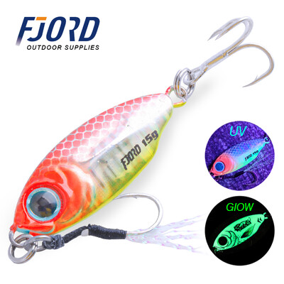 FJORD 10g 15g Jig Hard Lure Micro Sea Slow Slow Shore Casting Metal Jig UV Night Glow Csali lapító horgásztartozékok