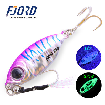 FJORD 10g 15g Jig Hard Lure Micro Sea Slow Slow Shore Casting Metal Jig UV Night Glow Csali lapító horgásztartozékok