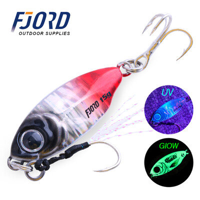 FJORD 10g 15g Jig Hard Lure Micro Sea Slow Slow Shore Casting Metal Jig UV Night Glow Csali lapító horgásztartozékok