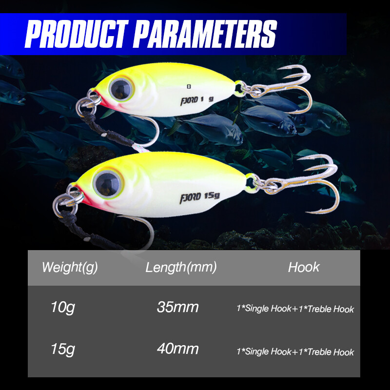 FJORD 10g 15g Jig Hard Lure Micro Sea Slow Slow Shore Casting Metal Jig UV Night Glow Csali lapító horgásztartozékok