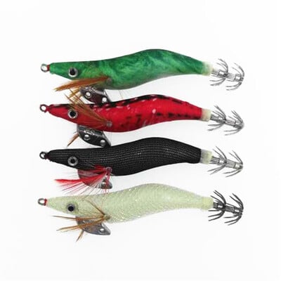 New Wood Shrimp Fishing Lure 4 τμχ Φωτεινές σέλες καλαμαριών 10cm 11g Octupus Lures Cuttle Ombrella Hook Λευκό Μαύρο Κόκκινο Πράσινο