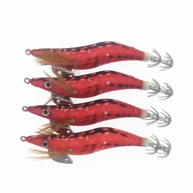 Nova drvena varalica za ribolov na račiće 4 kom. Svjetleće šablone za lignje 10 cm 11 g mamci za hobotnicu Sipa Kišobran Udica Bijela Crna Crvena Zelena