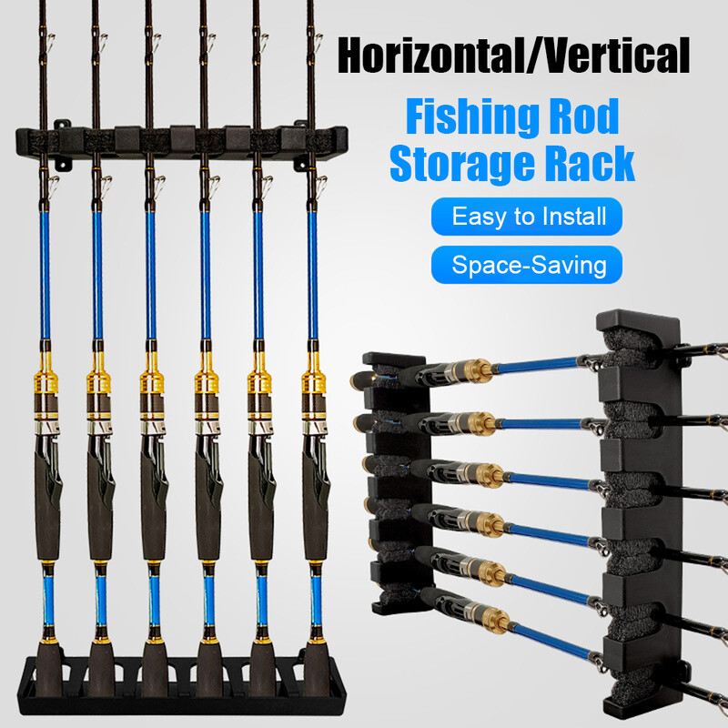 1 pár horgászbot-tartó 6-botos tárolóállványok Vízszintes/függőleges fali horgászbot-tartó garázshoz