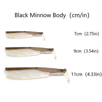 TEKNIK Black Minnow Body Soft Lure Jig Head 70mm/90mm/110mm Black Minnow For Bass Pike Silicone Bait Easy Shiner Jigging Leurre