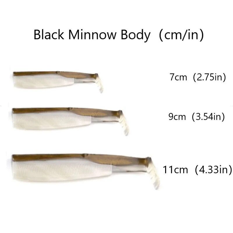 TEKNIK Black Minnow Body Soft Lure Jig Head 70mm/90mm/110mm Black Minnow For Bass Pike Szilikon Csali Easy Shiner Jigging Leurre