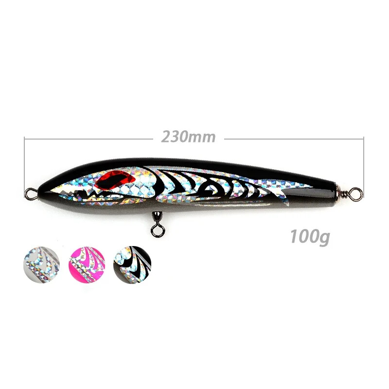 SUPERLURES Ceruza fa csali 100g/23cm Sósvízi horgászcsali Kézzel készített fából készült Topwater Luminous mesterséges ceruzás horgászcsali