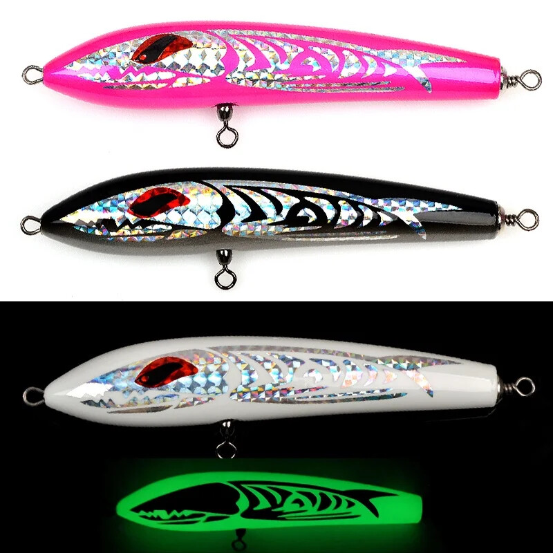 SUPERLURES Ceruza fa csali 100g/23cm Sósvízi horgászcsali Kézzel készített fából készült Topwater Luminous mesterséges ceruzás horgászcsali