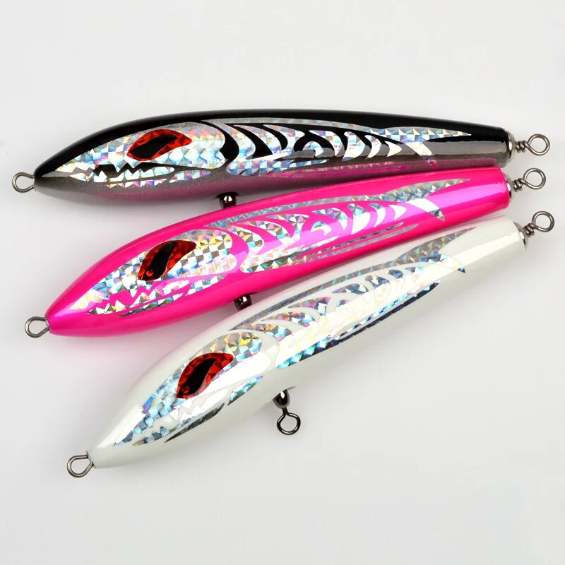 SUPERLURES Ceruza fa csali 100g/23cm Sósvízi horgászcsali Kézzel készített fából készült Topwater Luminous mesterséges ceruzás horgászcsali