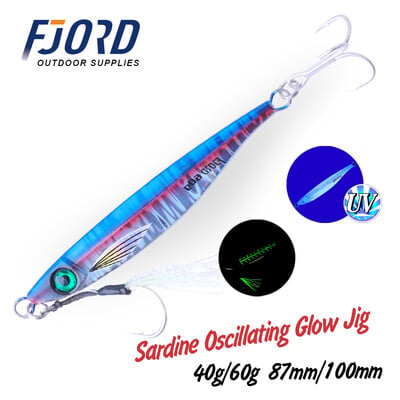 FJORD 40g 60g 80g fém jig UV bevonat Glow Sardine Slider Jigging Shore Casting Tengeri horgászcsali Hamis horgászcsali süllyedő csali