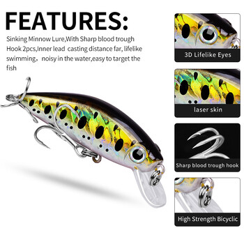 Sea.YoLo Minnow Sinking Fishing Bait Saltwater Freshwater Japan Artificial Lure 3D Bionic Eye3G 4,5CM for Bass Fishing Εξάρτημα