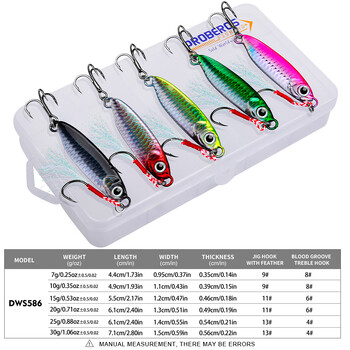 PROBEROS 5Pcs/lot Long Shot Luya Iron Plate Bionic Bait Set 7g/10g/15g/20g/25g/30g With Double Hooks Outdoor Fishing Χονδρική