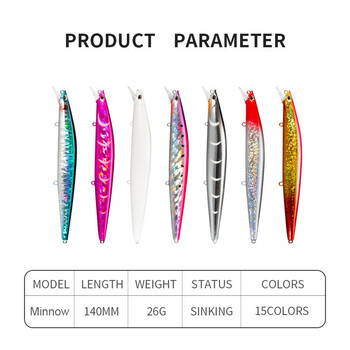 14cm 26g Fishing Lure Minnow Wobbler Lure Long Cast Sinking Jerkbait Swimbait Τεχνητό σκληρό δόλωμα Ψάρεμα στον ωκεανό Δόλωμα μπάσο