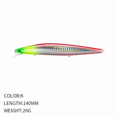 14cm 26g makšķerēšanas māneklis Minnow voblera māneklis Long Cast grimstošs Jerkbait Swimbait mākslīgā cietā ēsma okeāna zvejas māneklis Bass ēsma