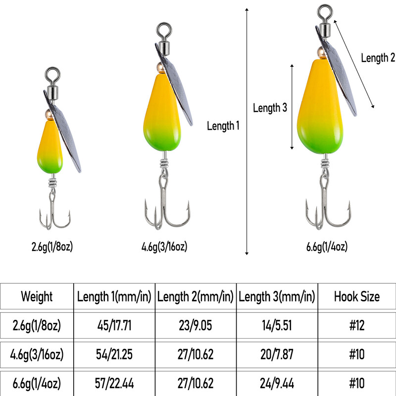 5 komada Inline Spinner za ribolov Pastrve Spinner 2,6 g 4,6 g 6,6 g Spinnerbait mamac za ribolov Metalna žlica Teardrop Weight Crappie Salmon